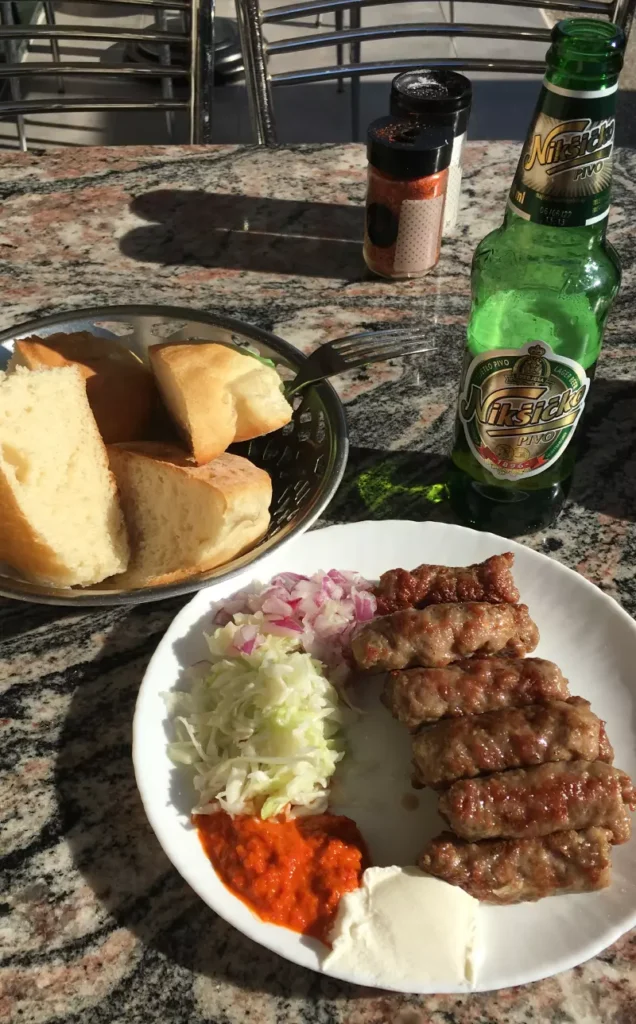 local meatball cevapi and beer montenegro